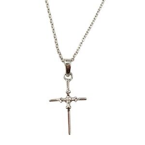 14K White Gold Diamond Cross Pendant Necklace #16588